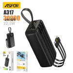 Aspor A317 22.5w 30000mah Fast Charging Power Bank With 3 Cables Black - Image 4